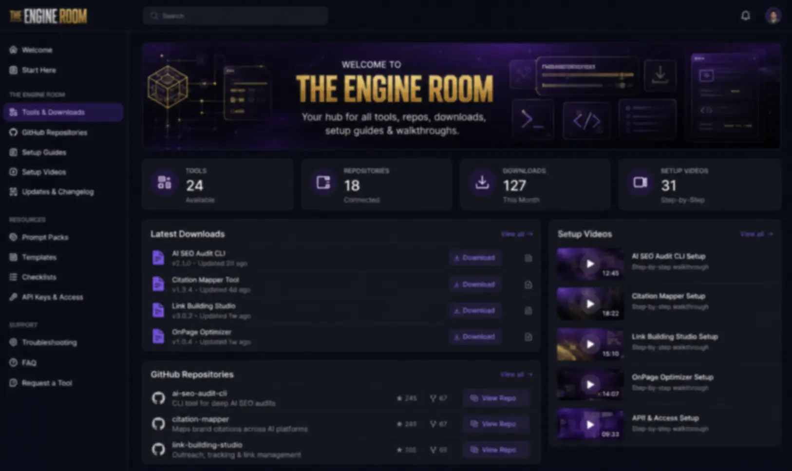 The Engine Room - weekly drops tagged with test dates and confidence ratings